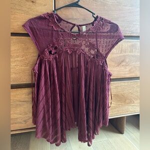 Free People Burgundy Lace Blouse